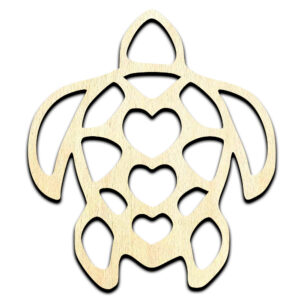 Turtle with Hearts on Shell Laser Cut Out Unfinished Wood Shape Craft Supply