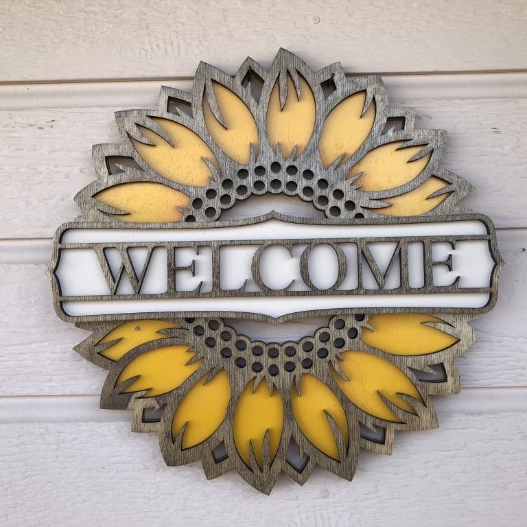 Sunflower Door Welcome Family Name Laser Cut Kit or Finished