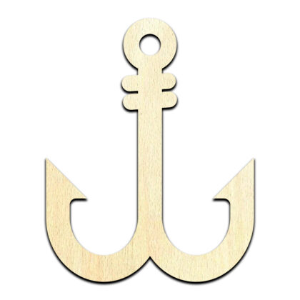 Fish Hook Fishing #2 Laser Cut Out Unfinished Wood Shape Craft Supply
