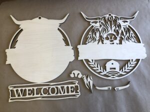 Highland Cow Door Welcome Family Name Laser Cut Kit or Finished