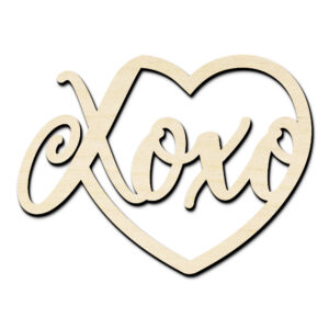 XOXO in Heart Valentine Laser Cut Out Unfinished Wood Shape Craft Supply