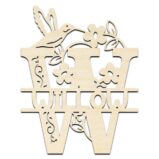 Humming Bird and Flowers Split Monogram Custom Name Laser Cut