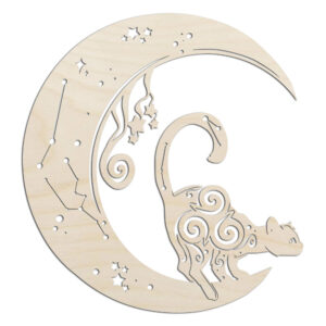 Cat and Moon with Constellations Mandela Laser Cut Out Unfinished Wood Shape