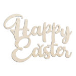 Happy Easter Text Words Laser Cut Out Unfinished Wood Shape Craft Supply