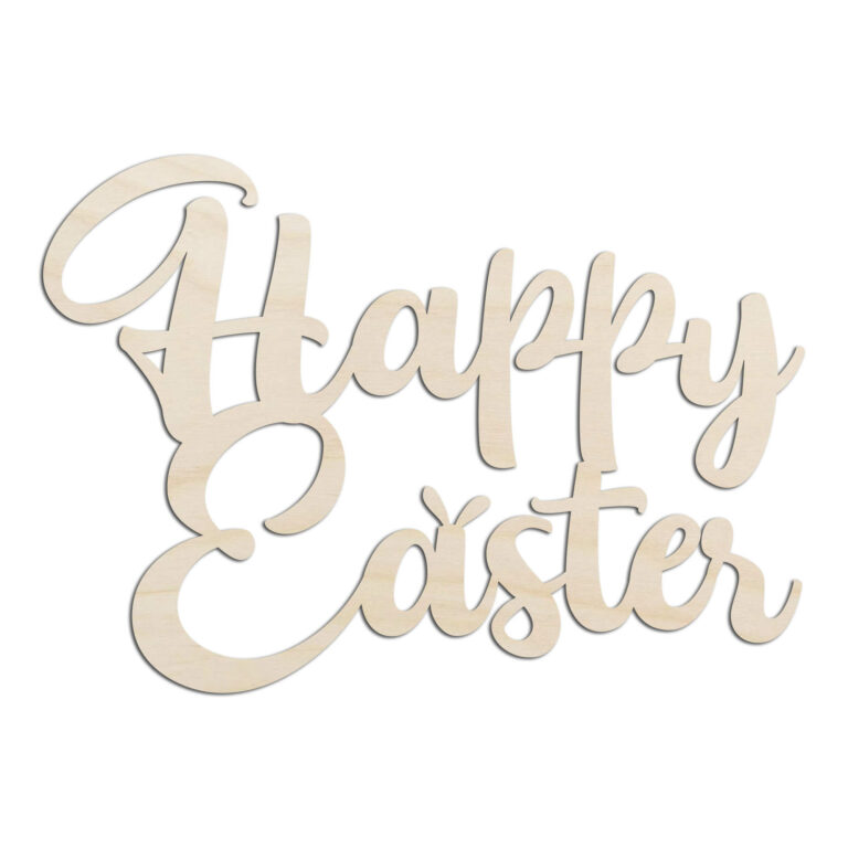 Happy Easter Text Words Laser Cut Out Unfinished Wood Shape Craft Supply
