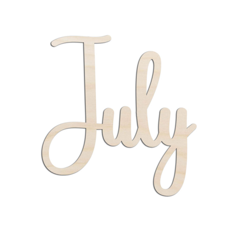 July Month Text Words Laser Cut Out Unfinished Wood Shape Craft Supply