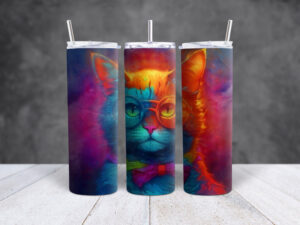 Smart Kitty Cat with Glasses and BowTie Colorful Stainless steel tumbler