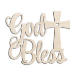 God Bless Cross Text Shape Laser Cut Out Unfinished Wood Shape Craft Supply