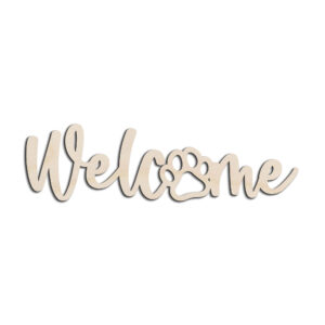 Welcome Paw Print Text Laser Cut Out Unfinished Wood Shape Craft Supply