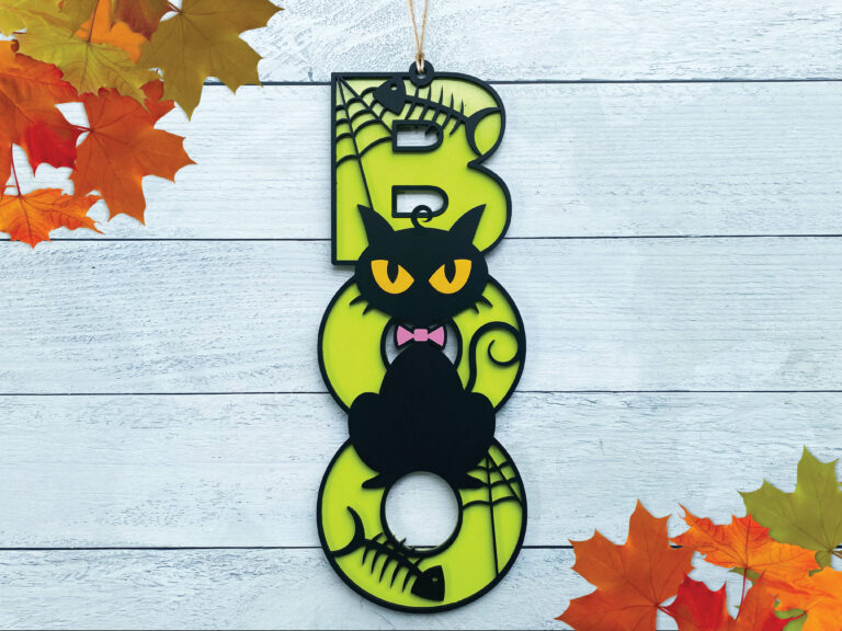 Halloween Door Sign Boo Scary Cat Laser Cut Kit or Finished