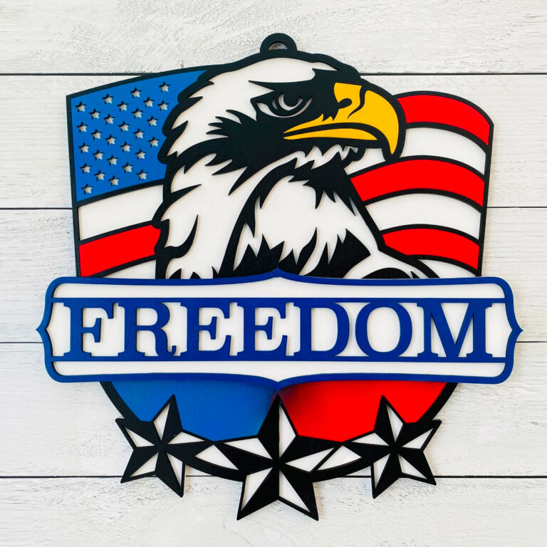 Patriotic US Bald Eagle Flag Welcome Door Sign Laser Cut Kit