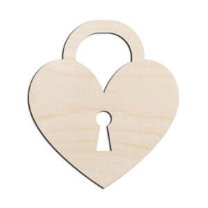 Heart Lock Valentines Day Laser Cut Out Unfinished Wood Shape Craft Supply