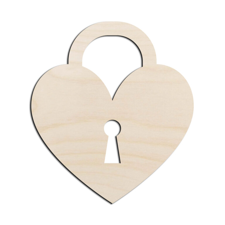 Heart Lock Valentines Day Laser Cut Out Unfinished Wood Shape Craft Supply