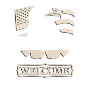 Patriotic US Bald Eagle Flag Welcome Door Sign Laser Cut Kit