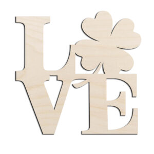 Love Shamrock 4 Leaf Clover St Patricks Day Laser Cut Out Unfinished Wood Shape Craft Supply