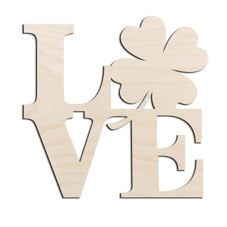 Love Shamrock 4 Leaf Clover St Patricks Day Laser Cut Out Unfinished Wood Shape Craft Supply