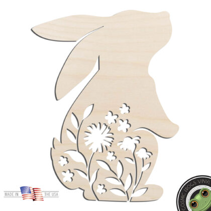 Floral Bunny Easter Laser Cut Out Unfinished Wood Shape Craft Supply