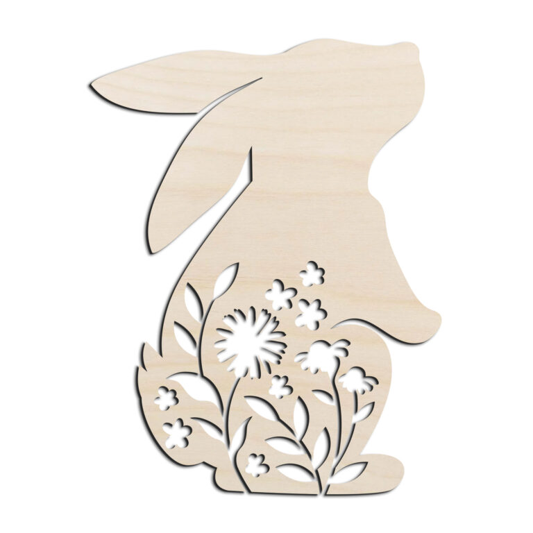 Floral Bunny Easter Laser Cut Out Unfinished Wood Shape Craft Supply