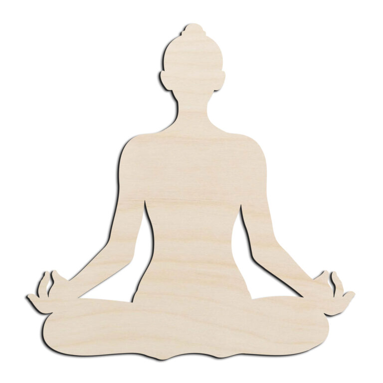 Woman Meditating Yoga Pose Lotus Laser Cut Out Unfinished Wood Shape Craft Supply