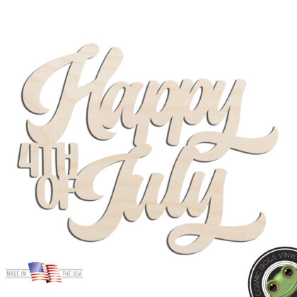 Happy 4th of July Word Text Laser Cut Out Unfinished Wood Shape Craft Supply