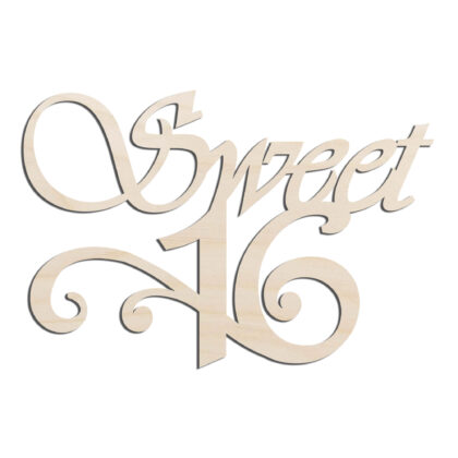 Sweet 16 Words Text Laser Cut Out Unfinished Wood Shape Craft Supply