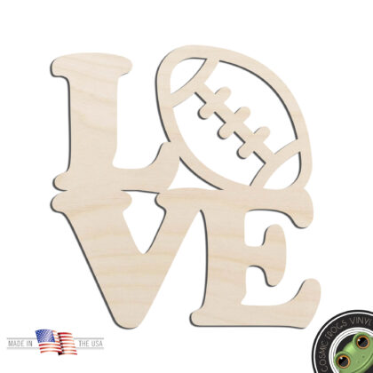 Love Football Laser Cut Out Unfinished Wood Shape DIY Craft Wall Decor