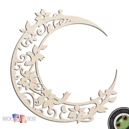 Floral Crescent Moon #1 Laser Cut Out Unfinished Wood Shape Craft Supply