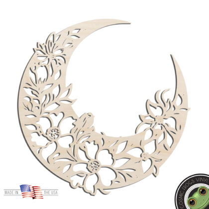 Floral Crescent Moon #2 Laser Cut Out Unfinished Wood Shape Craft Supply