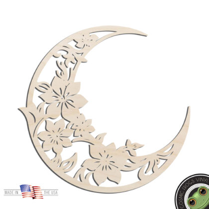 Floral Crescent Moon #3 Laser Cut Out Unfinished Wood Shape Craft Supply