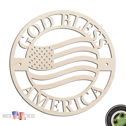 God Bless America #1 Wavy Flag Sign Laser Cut Out Unfinished Wood Shape Craft Supply