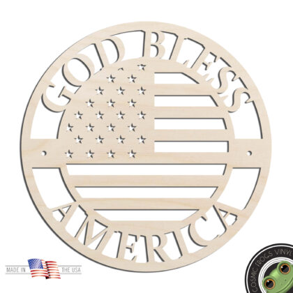 God Bless America #2 Flag Sign Laser Cut Out Unfinished Wood Shape Craft Supply