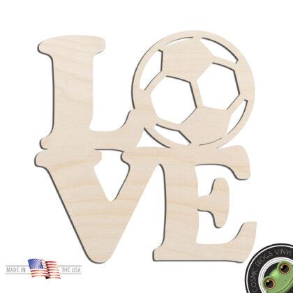 Love Soccer Laser Cut Out Unfinished Wood Shape Craft Supply