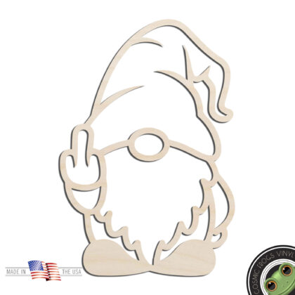 Gnome Middle Finger Outline Laser Cut Out Unfinished Wood Shape Craft Supply