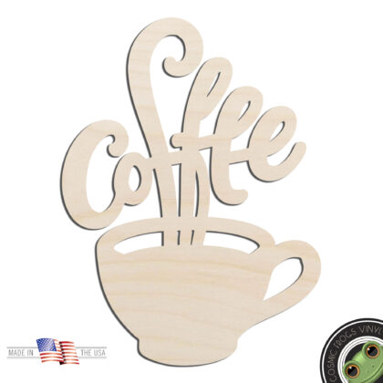 Coffee Cup Text Laser Cut Out Unfinished Wood Shape Craft Supply