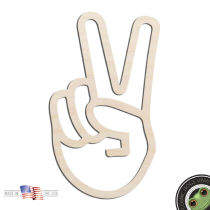 Peace Hand Gesture Laser Cut Out Unfinished Wood Shape Craft Supply