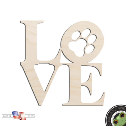 Love Paw Laser Cut Out Unfinished Wood Shape Craft Supply