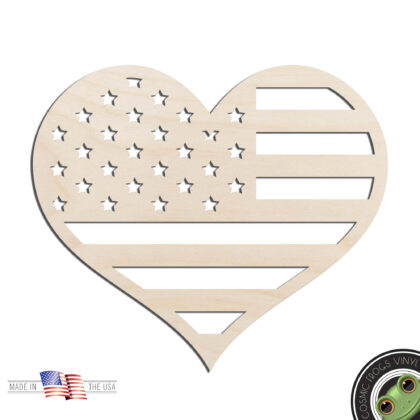 US Flag Heart Laser Cut Out Unfinished Wood Shape Craft Supply
