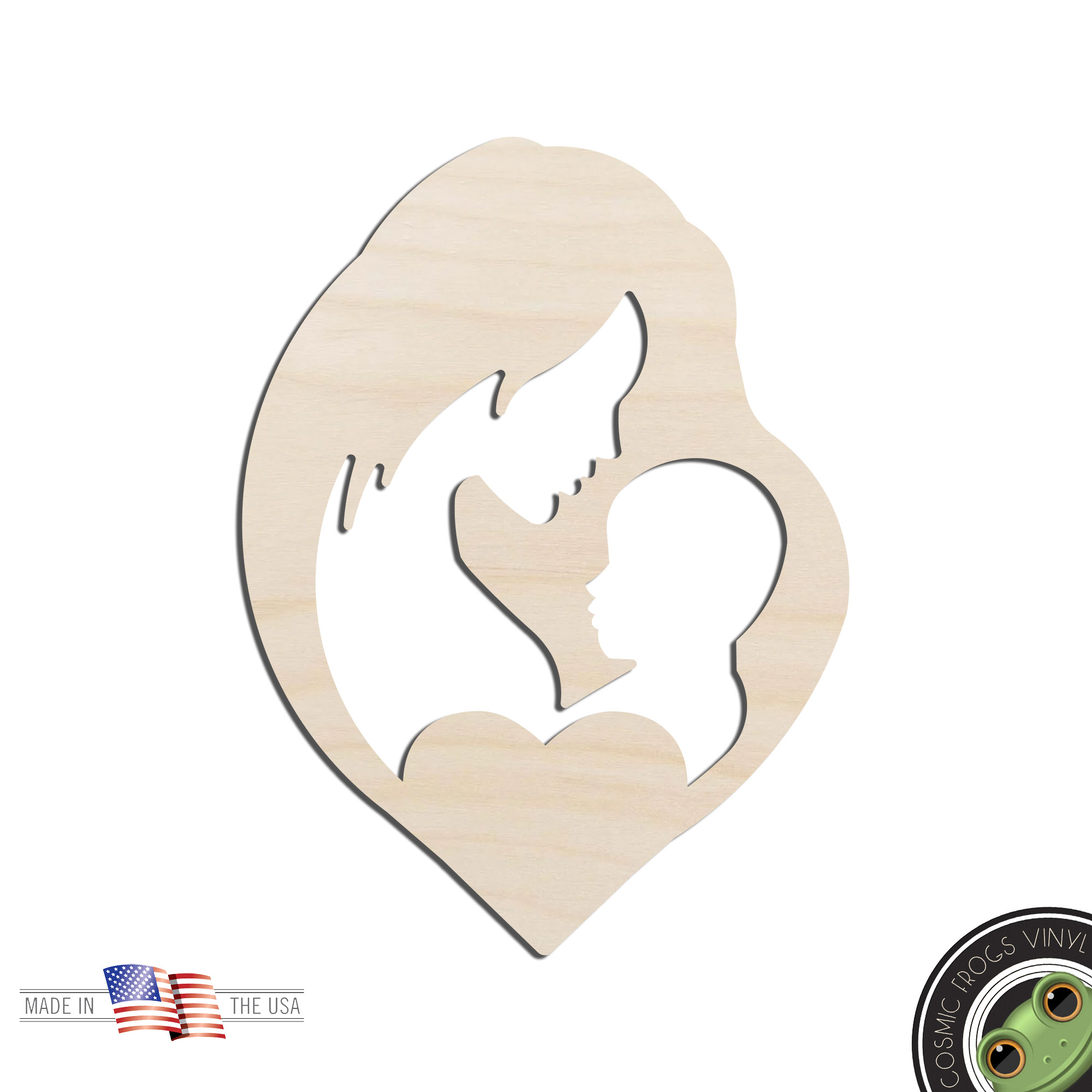 Mother and Baby Heart Laser Cut Out Unfinished Wood Shape Craft Supply