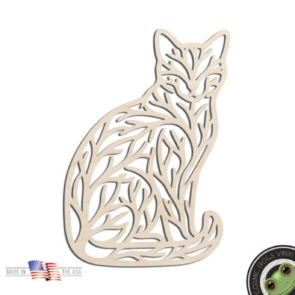 Cat Art Mosaic Branches Laser Cut Out Unfinished Wood Shape Craft Supply