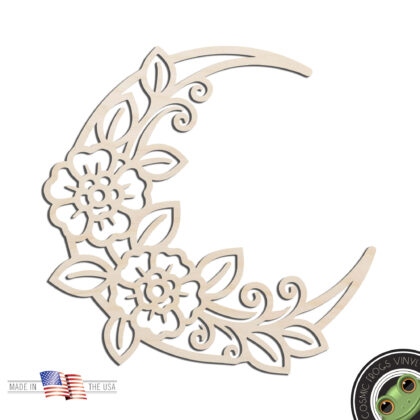 Floral Crescent Moon #4 Laser Cut Out Unfinished Wood Shape Craft Supply