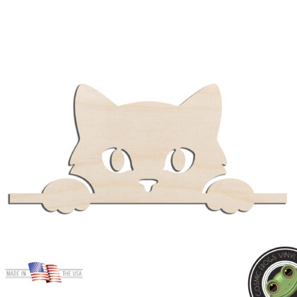 Peeking Cat Laser Cut Out Unfinished Wood Shape Craft Supply
