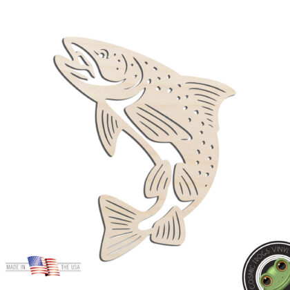 Trout Fish Jumping Outline Laser Cut Out Unfinished Wood Shape Craft Supply