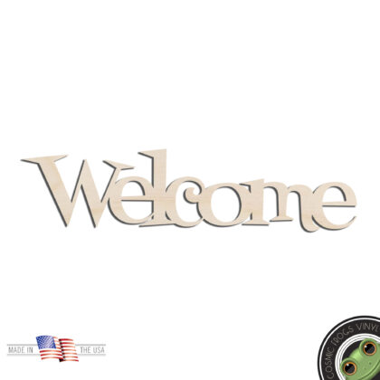 Welcome Text #2 Mid Century Modern Laser Cut Out Unfinished Wood Shape Craft Supply