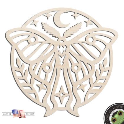 Luna Moth Moon and Stars Laser Cut Out Unfinished Wood Shape Craft