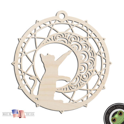 Cat and Moon Sun Catcher Dream Catcher Laser Cut Out Unfinished Wood Shape Craft Supply