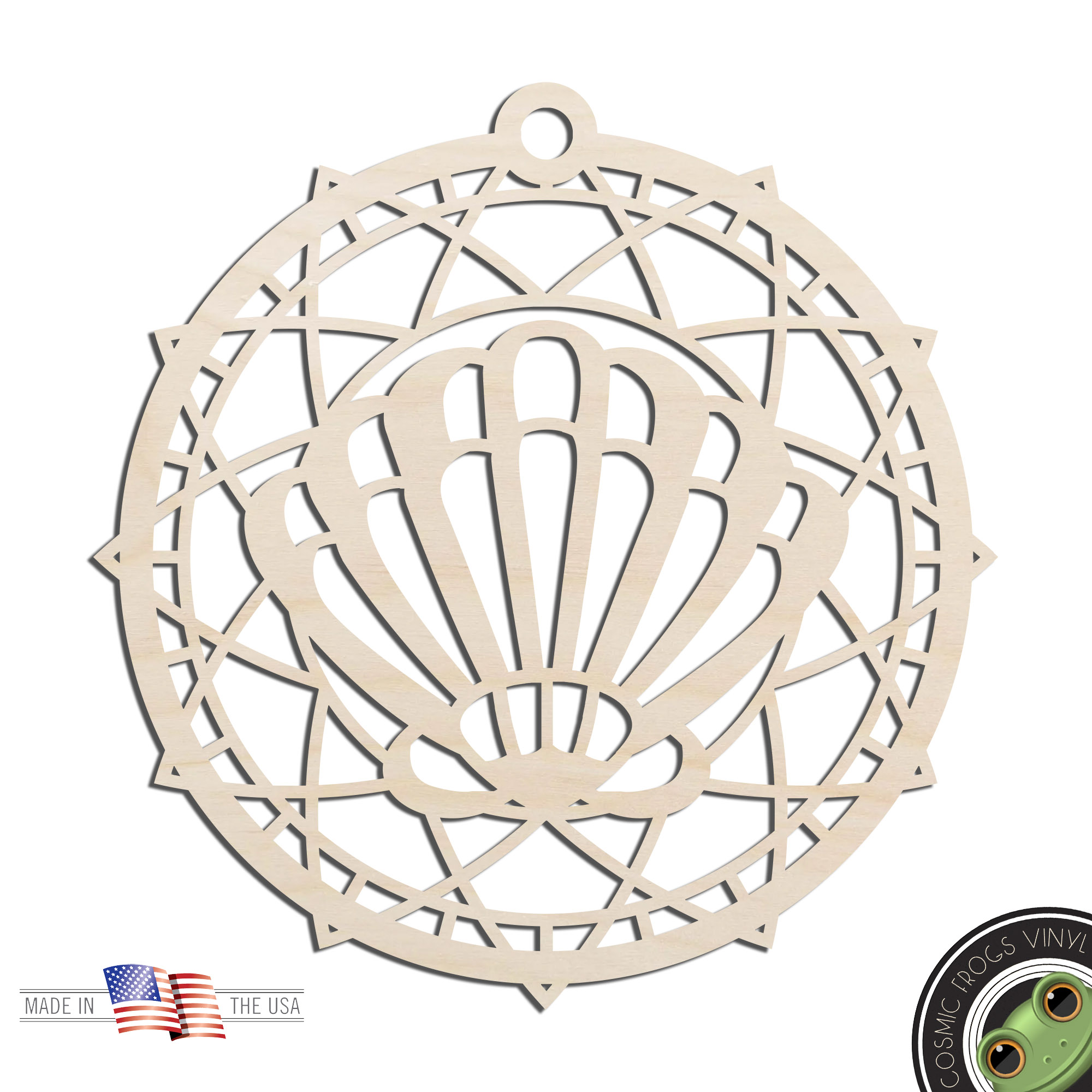Scalloped Shell Sun Catcher Dream Catcher Laser Cut Out Unfinished Wood Shape Craft Supply