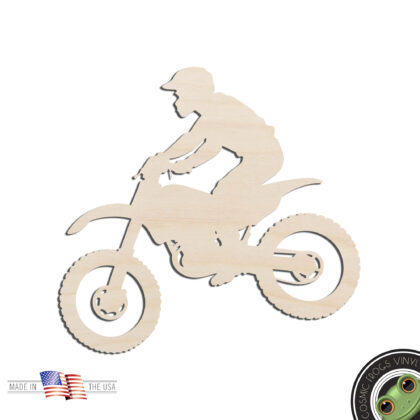 Dirt Bike and Rider Laser Cut Out Unfinished Wood Shape Craft Supply