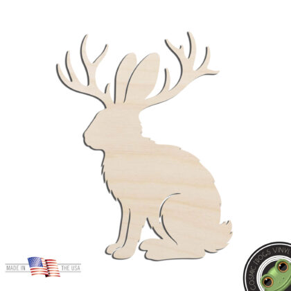Jackalope Sitting Laser Cut Out Unfinished Wood Shape Craft Supply