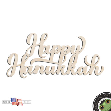 Happy Hanukkah Text Laser Cut Out Unfinished Wood Shape Craft Supply