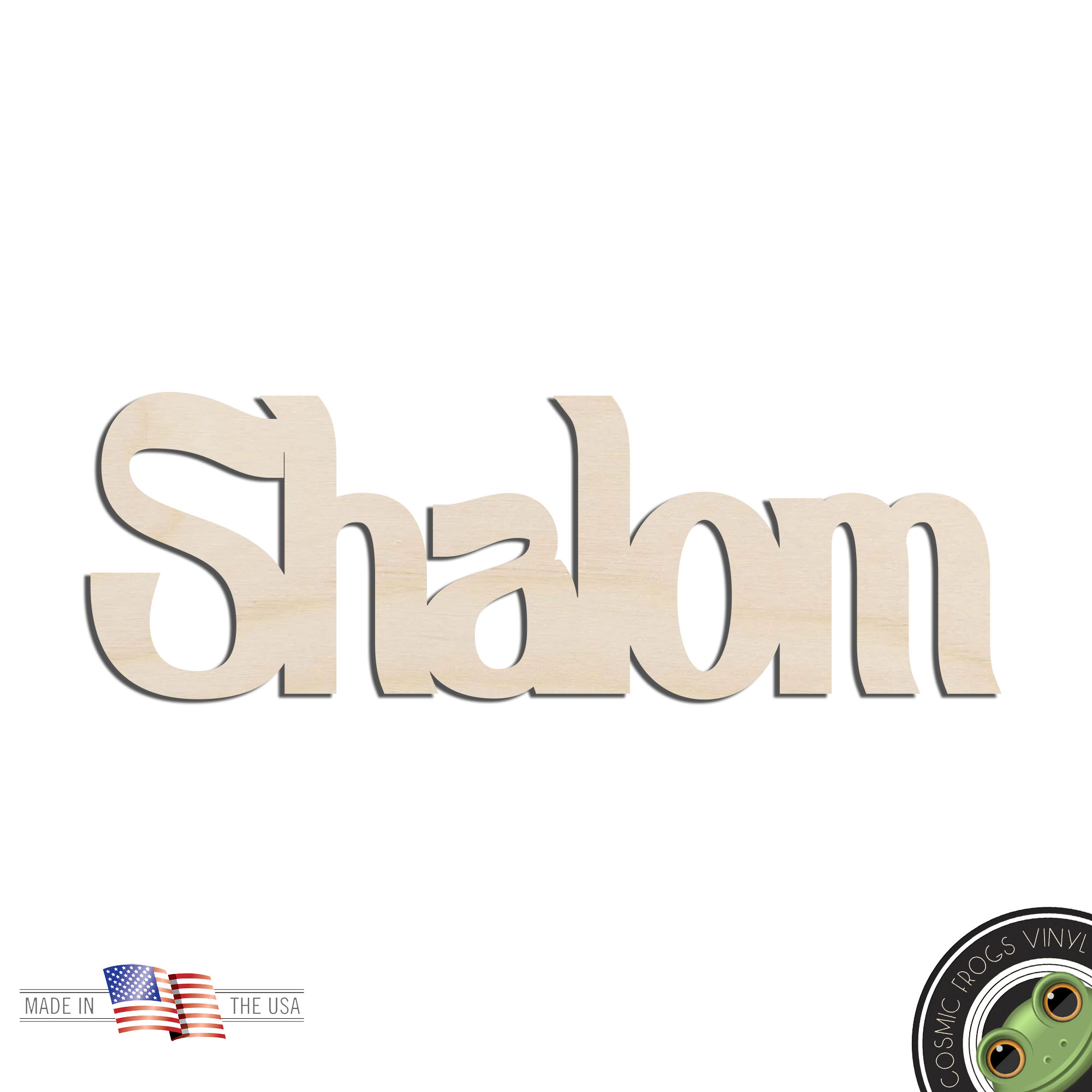 Shalom Text Word Laser Cut Out Unfinished Wood Shape Craft Supply